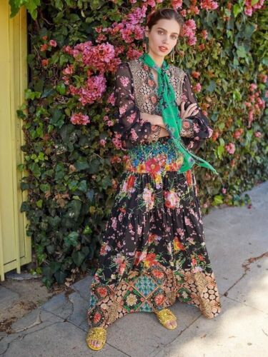 NWT $895 Alice & Olivia Clementine Silk Floral Printed Tiered Dress Maxi Size 4