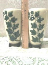 Pair of Porcelain Green Leaf Design White Solid Vases, Free Shipping