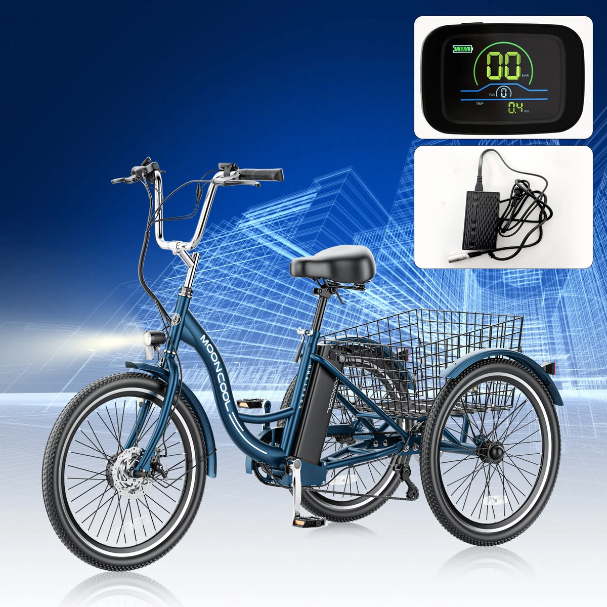 H ZT 350W 36V Adult Electric Tricycle E Trike Motorized 7Speeds