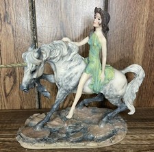 VTG Unicorn & Maiden  Sculpture Border Fine Arts 1980 Signed David  Geenty Rare!