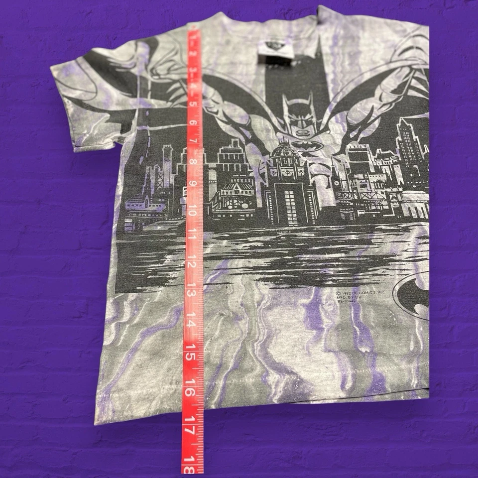 VTG 90’s DC COMICS T Shirt BATMAN AOP Youth Sz 7 SSI Tag Tie Dye Single Stitched - Image 3 of 4