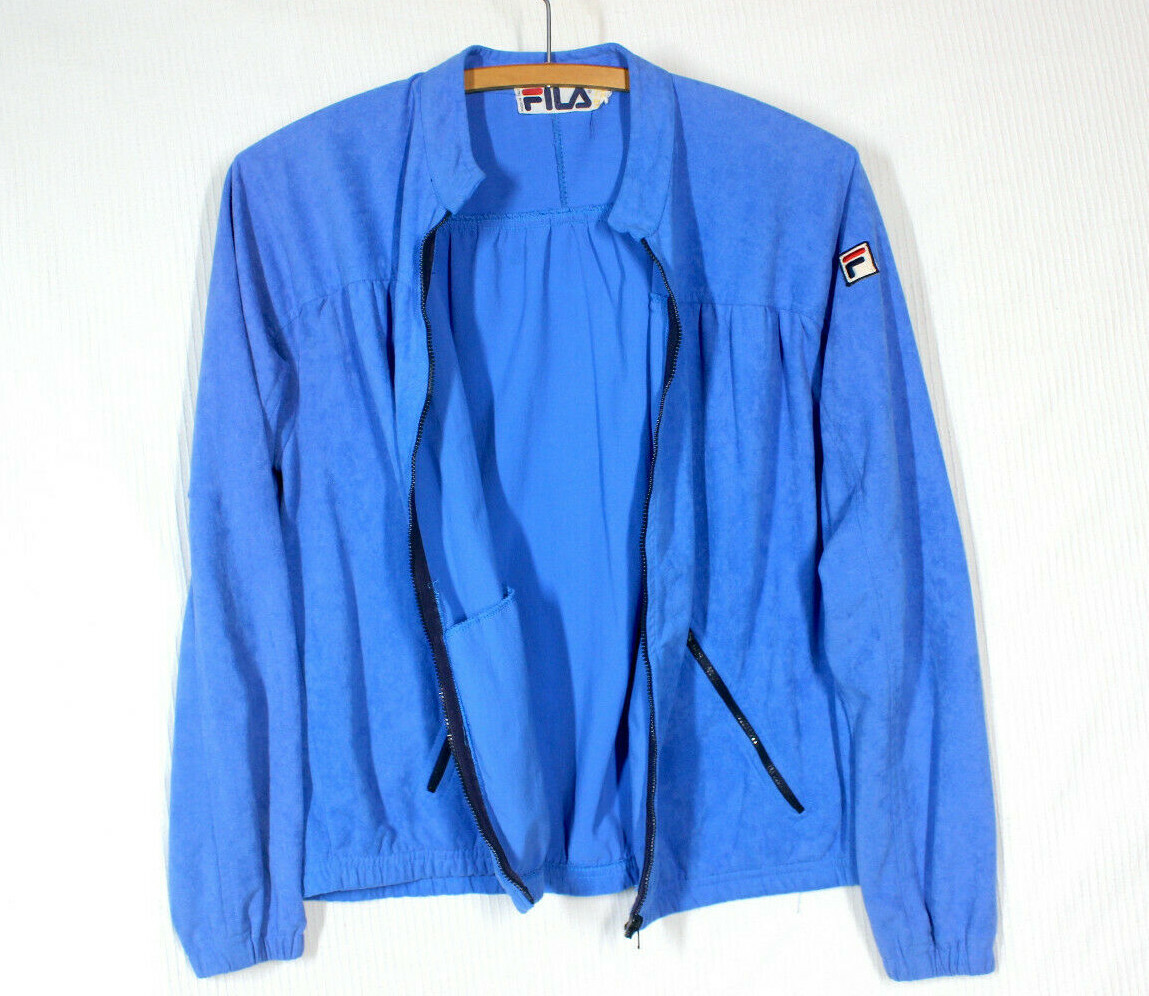 Vtg 70s FILA Track Jacket M US6 Terry Cloth Microfiber Blue