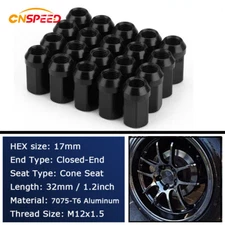 20pcs Lug Nuts M12X1.5 Aluminum Black Wheel Nuts Hex 17mm Closed End Cone Seat