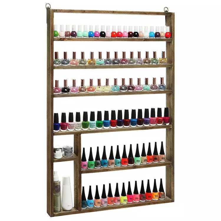 Wall Mounted Nail Polish Rack Mirrored - Salon Storage Solutions