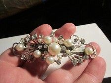 VINTAGE FAUX PEARL AND CRYSTAL HAIR PIN 3 1/2" LONG - BBA38A