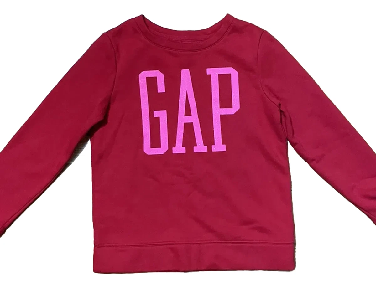 GAP Kids Girls Crewneck Pull Over Glittery Logo Sweater Red Pink