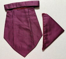 Dark pink Black Men Silk Cravat POCKET SQUARE Scarf Ascot Tie PARTY-PRE STITCHED