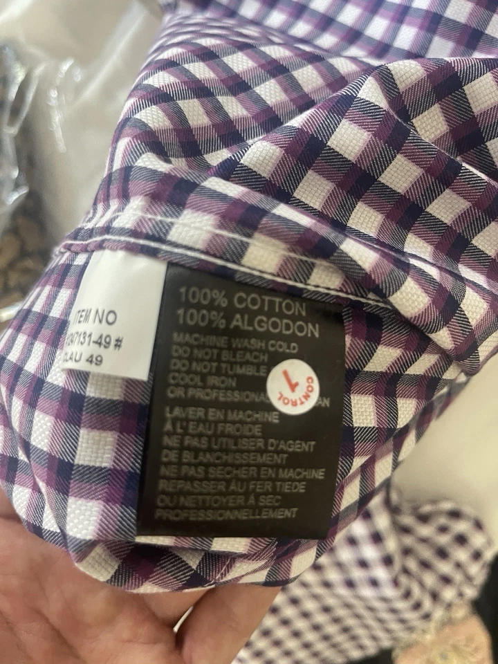 Bogosse Men’s Dress Shirt L Purple Navy Check Cotton Contrast Cuff NWT $215 - Image 2 of 4
