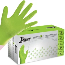 1st Choice Premium Green Nitrile Disposable Gloves 6 Mil Diamond Texture 100/Box