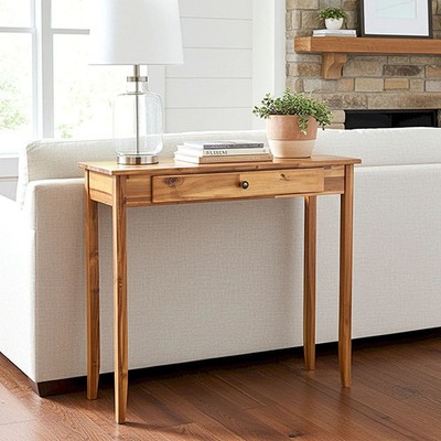 Narrow Console Table Solid Wood Small Mid Century Entryway W Storage Drawer 32L