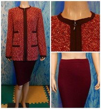St John Collection Knits Red Wine Jacket Skirt L 12 14 2pc Suit Trims Multicolor