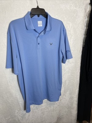 Callaway Men's Pro Spin Fine Line Stripe Short Sleeve Golf Polo L Marina Blue