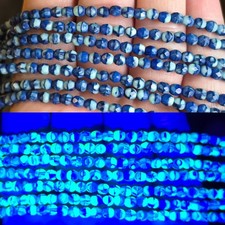 8" Strand Cobalt Mint Uranium Glass Beads 4mm Czech Fire Polished 50pcs