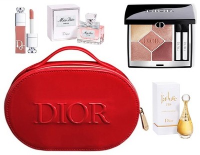 New Box Dior 743 Rose Tulle Eyeshadow Palette + Red Patent Train Case + Perfume