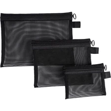 3PCS Black Mesh Zipper Pouches See Through Toiletry Organizer Travel Bags