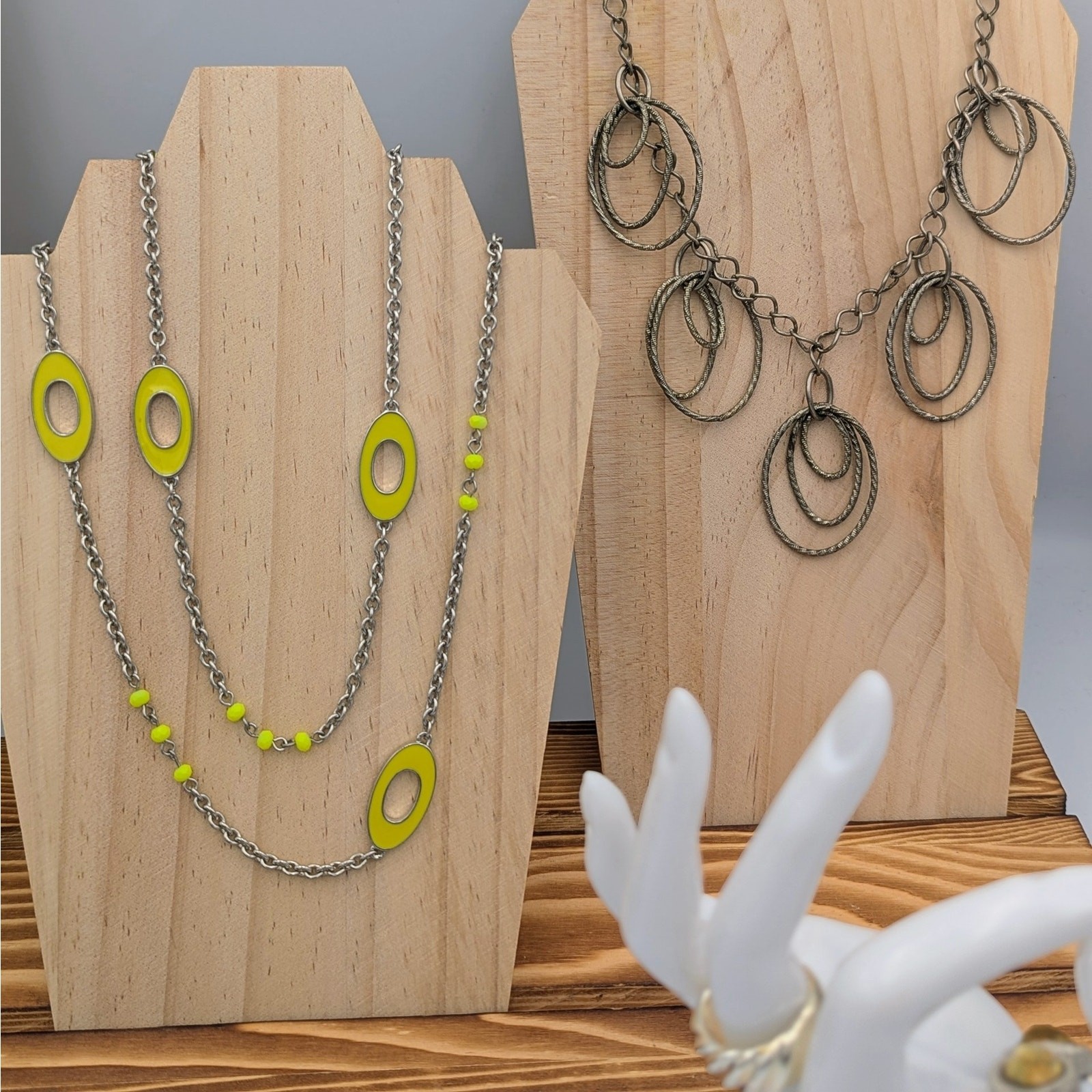 Modern Silver & Chartreuse Statement Jewelry Lot … - image 3