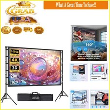 200 Inch Portable Projector Screen with Stand Outdoor Indoor 4K HD Wrinkle-Free