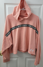 Under Armour Womens Cropped Hoodie Sweatshirt Size Large Pink Pullover
