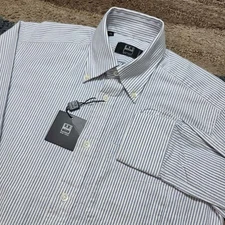 Ike Behar Men’s 15 Shirt Blue White Stripe Button Down Made in USA NWT