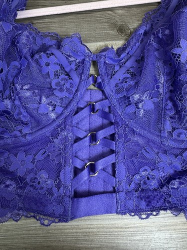 Cacique Purple Bra Lingerie 50D Longline French Balconette Lace Underwire Boned - Picture 5 of 12