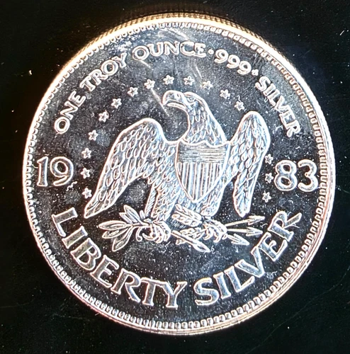 1983 A-Mark Liberty Mint Eagle Bell Shield Rare Bullion-0.999 Silver 1 Oz Coin