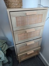 Rattan Chest of Drawers Bedroom, Tall  Drawers with 4 Hand Made Drawers Rattan