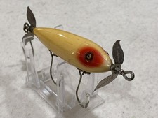 Vintage Old Wood Heddon Flipper Fishing Lure Red Eye Shadow Jersey Rigged Nice!!