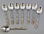 S. Kirk & Son Repousse Sterling Silver set of 8 Demitasse Spoons 4 1/8"