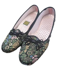 VTG Daniel Green Floral Ballet House Slippers Sz 6.5-7 2A70 Narrow Multicolor