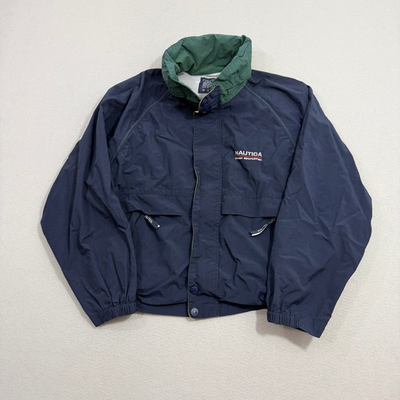 #ad Vintage Nautica Ocean Sportsman Windbreaker Jacket Men#x27;s Large Blue 90s Yachty $34.88