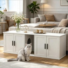 Hidden Cat Litter Box Furniture Enclosure, 57"L x 19.3"W x 20"H, White