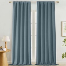 Lecloud Stone Blue Curtains for Bedroom 120 Inches Long 2 Pcs, Rod Pocket Living