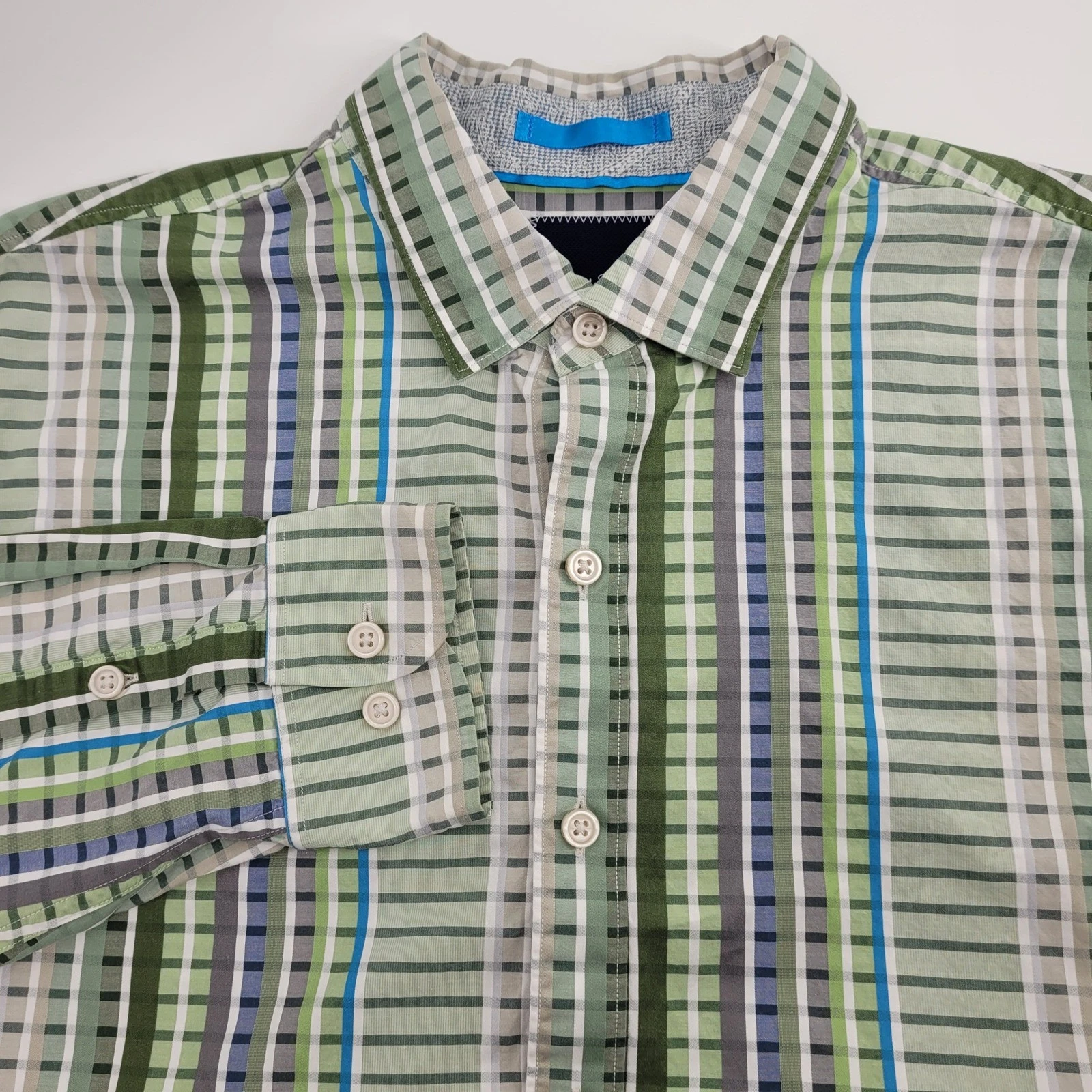 Tommy Bahama Mens XL Green Plaid Stripe 100% Pima Cotton Long Sleeve Shirt
