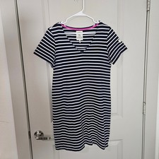 Joules Riviera V-Neck Dress Womens 10 Navy Blue White Striped Mini Short Sleeve