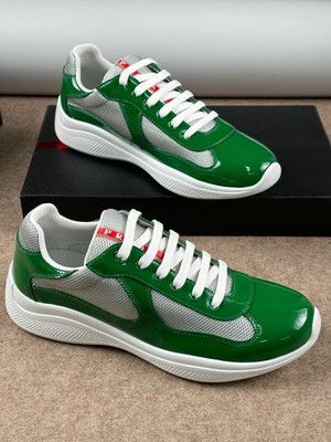 Prada Green Gloss Patent Silver Mesh America's Cup Lace Up Walking Sneakers