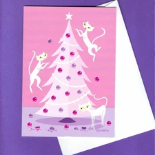 SHAG Josh Agle Christmas Card Art * Purrfect Holiday * 2025 Pink Cats Xmas Tree