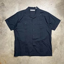 Vintage Monte Carlo camp collar black Guayabera short sleeve button shirt Large