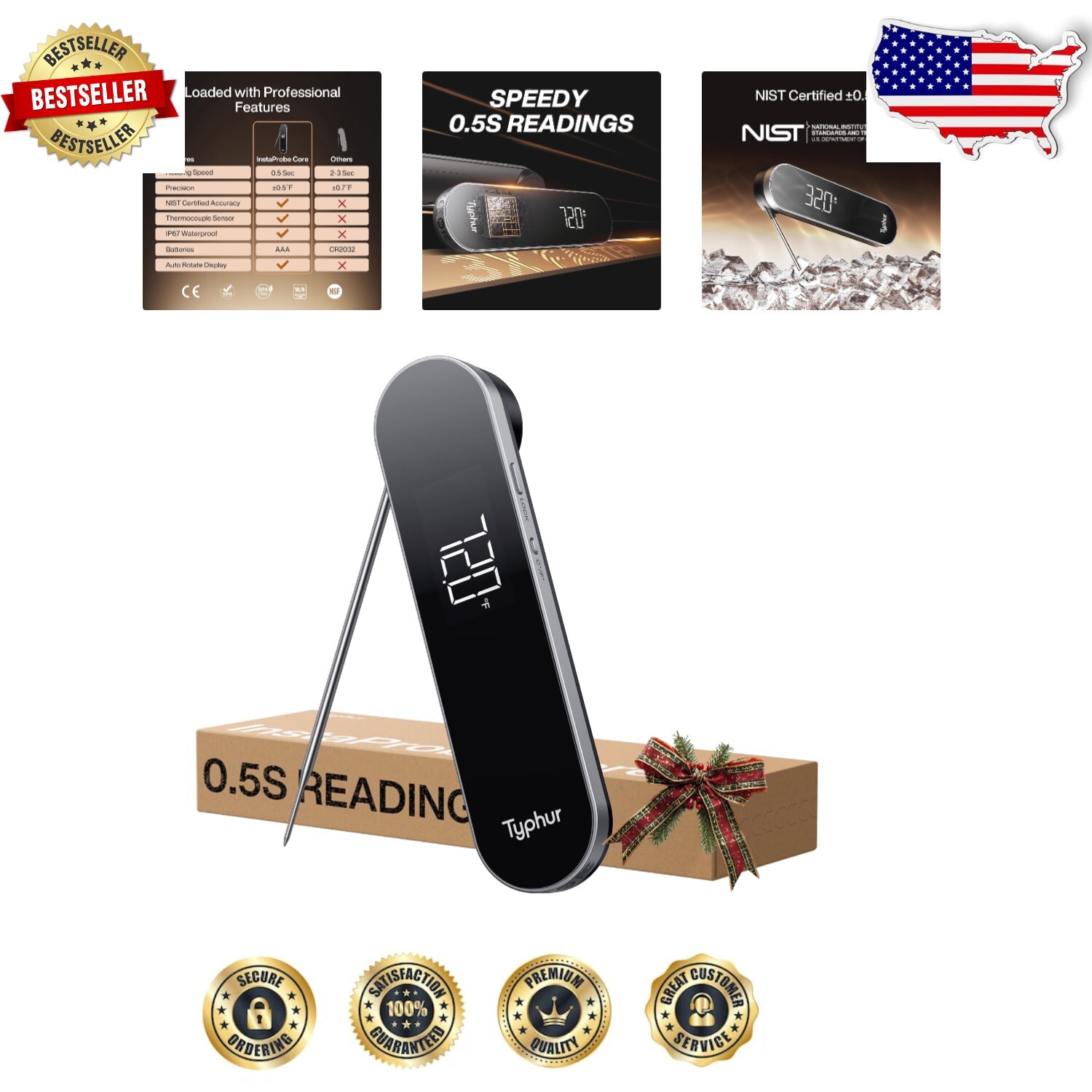 InstaProbe Core 0.5 Sec Instant Read Waterproof Meat Thermometer - NSF Certified