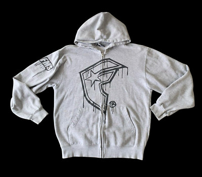 Famous Stars & Straps Men Sweatshirt Gray Y2K Hoodie Logo Graphic Fleece Medium