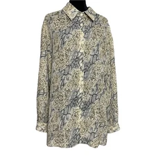 Ingenuity Button Up Shirt Women's 14 Multicolor Animal Print Modest Career VTG