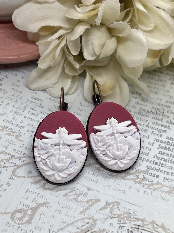 Pendientes Aniversario Oro Rosa Camafeo Boda Cumpleaños Regalo Libélula Roja Memorial Foto 2 de 4