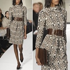 OSCAR DE LA RENTA⚡️Runway tweed wool sash 3/4 sleeve patchwork dress size 6