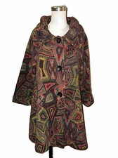 Damee Inc Sz M Swing Jacket Multicolor Artsy Geometric Print 3/4 Sleeve Buttons