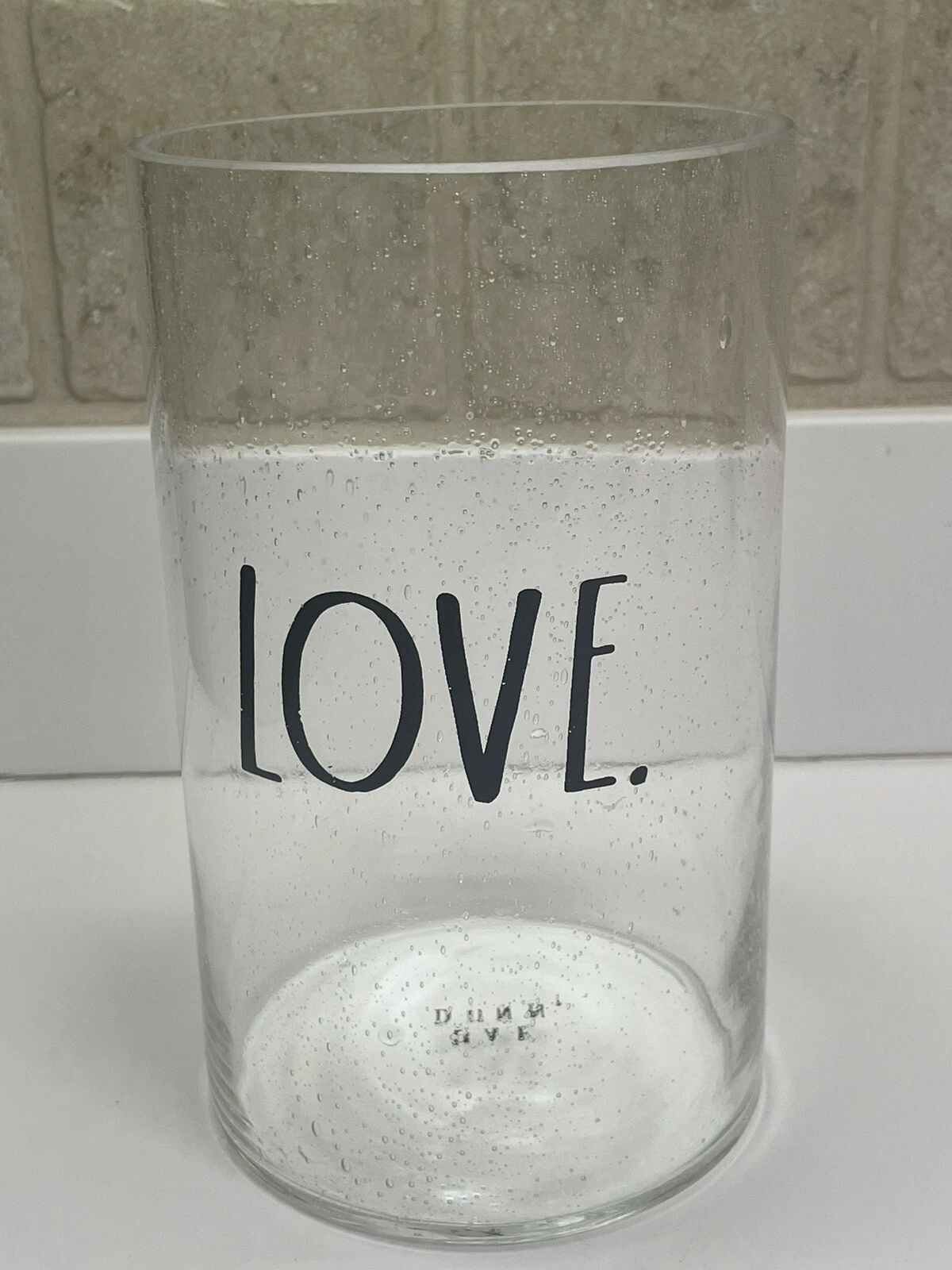 Rae Dunn Cylindrical Bubble Glass Vase "Love."