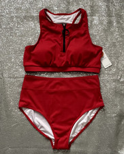 Charmo Women s Red Two Piece Swimsuit NWT Size L with UPF 50