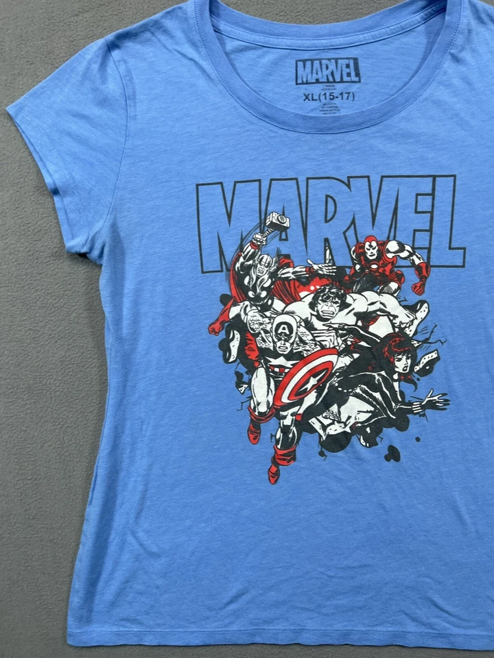 Marvel Heros T Shirt Adult XL 17 Blue Logo Crew Tee Retro Graphic Cotton Mens  - Image 3 of 4