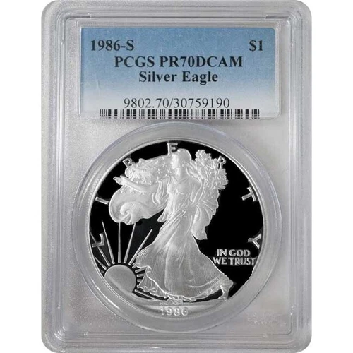 1986-S American Proof Silver Eagle one Dollar Coin PCGS PR70 DCAM