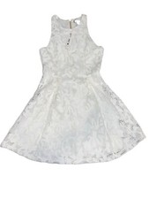 AQUA White Laser Cut Mesh Dress Size S Womens Sleeveless Double V Neck. NWT