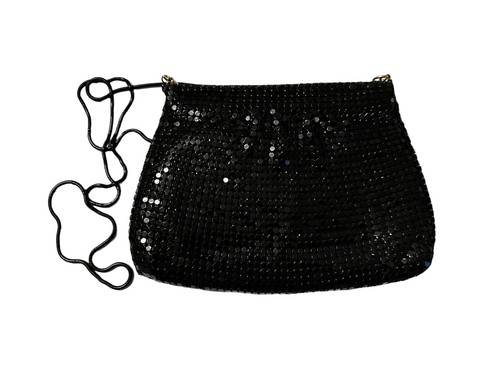 Vintage Purse Handbag 80s Black Metal Mesh & Snake Chain Strap Shoulder Bag - Picture 10 of 22