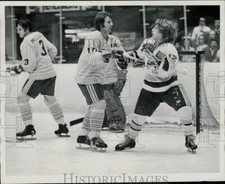1973 Press Photo Hockey players Mike Antonovich & Rick Morris in action